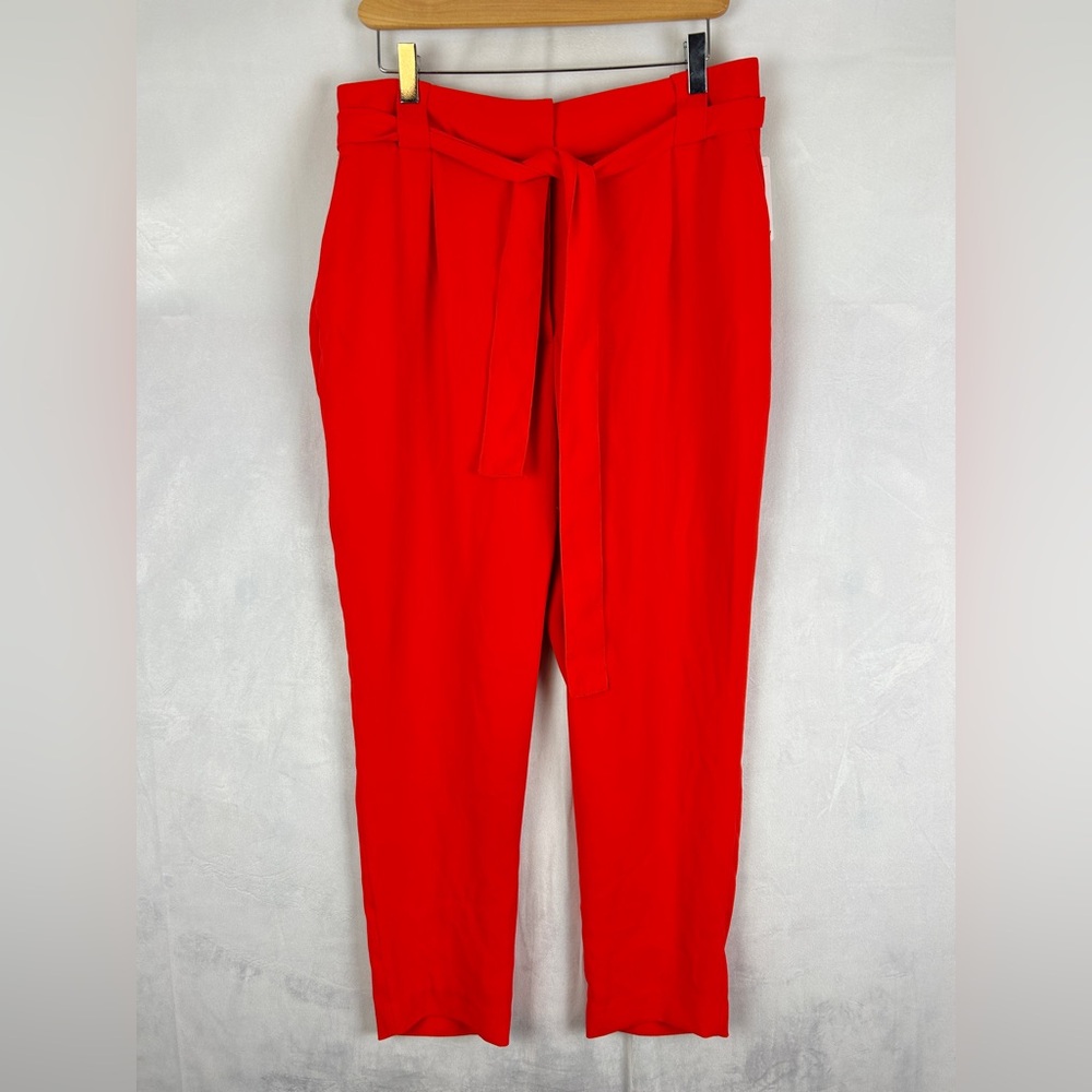 H&M NWT High Rise Straight Leg Trouser Red Size 10 Waist Tie‎ Statement Bold